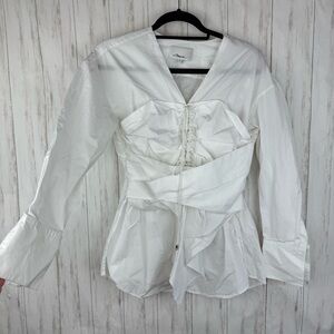 Phillip Lim Long Sleeve Gathered Coset Blouse with Lace-Up Detail